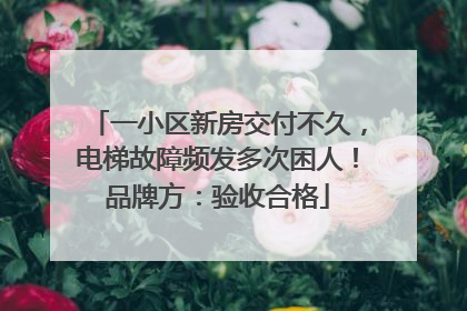 一小区新房交付不久，电梯故障频发多次困人！品牌方：验收合格