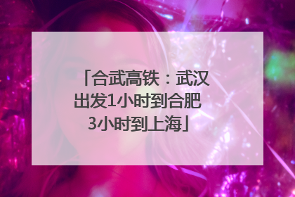 合武高铁：武汉出发1小时到合肥3小时到上海