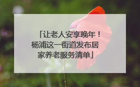 让老人安享晚年！杨浦这一街道发布居家养老服务清单